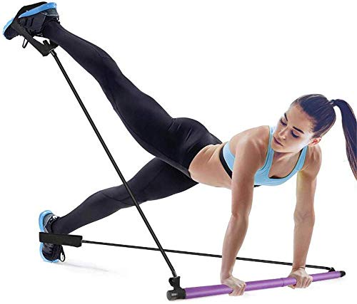 GYFHMY Bodybuilding Yoga Pilates Stick con Foot Loop - Core Strength Fitness Gym Resistance Band Bar Kit - Ideal para el Entrenamiento Corporal Total en el hogar, Gimnasio, Levantamiento de Pesas