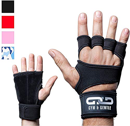 Gym & Gentle Guantes de fitness para hombre y mujer, guantes de entrenamiento, muñequera, entrenamiento de fuerza, culturismo, crossfit (negro, L)