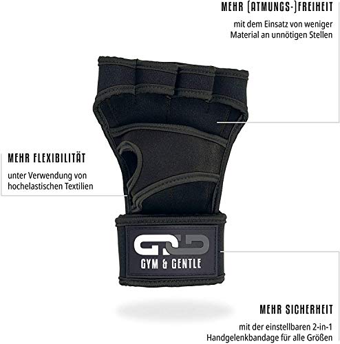 Gym & Gentle Guantes de fitness para hombre y mujer, guantes de entrenamiento, muñequera, entrenamiento de fuerza, culturismo, crossfit (negro, L)