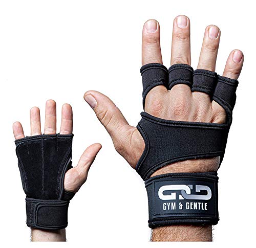 Gym & Gentle Guantes de fitness para hombre y mujer, guantes de entrenamiento, muñequera, entrenamiento de fuerza, culturismo, crossfit (negro, L)