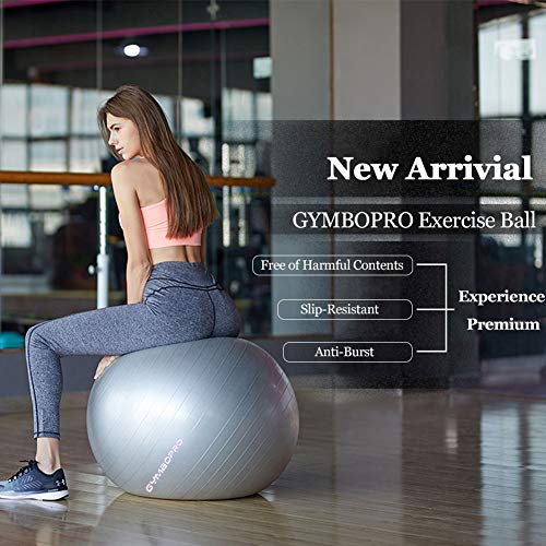 GYMBOPRO Fitness Pelota de Ejercicio - Bola Suiza con Bomba de Inflado ,Bola de yoga antirrebote y antideslizante Bola de equilibrio para gimnasio Pilates Gimnasio de yoga (75 cm, Azul)