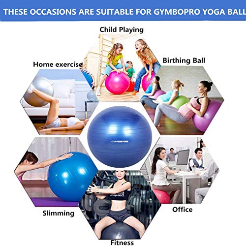 GYMBOPRO Fitness Pelota de Ejercicio - Bola Suiza con Bomba de Inflado ,Bola de yoga antirrebote y antideslizante Bola de equilibrio para gimnasio Pilates Gimnasio de yoga (75 cm, Azul)