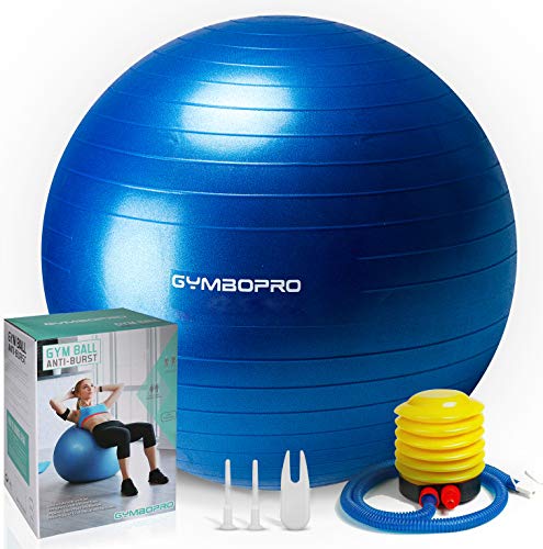GYMBOPRO Fitness Pelota de Ejercicio - Bola Suiza con Bomba de Inflado ,Bola de yoga antirrebote y antideslizante Bola de equilibrio para gimnasio Pilates Gimnasio de yoga (75 cm, Azul)