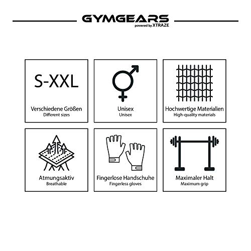 GYMGEARS Guantes de Entrenamiento para Mujeres y Hombres - Guantes Fitness para Entrenamiento Fuerza, Culturismo, con Pesas y Entrenamiento Crossfit - Unisex (XL: 24-26 cm, Negro)
