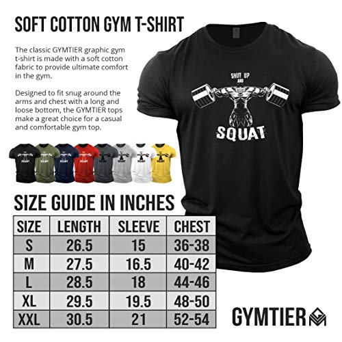GYMTIER Camiseta Culturismo Hombre - Shut Up and Squat BB - Top Entrenamiento Gimnasio
