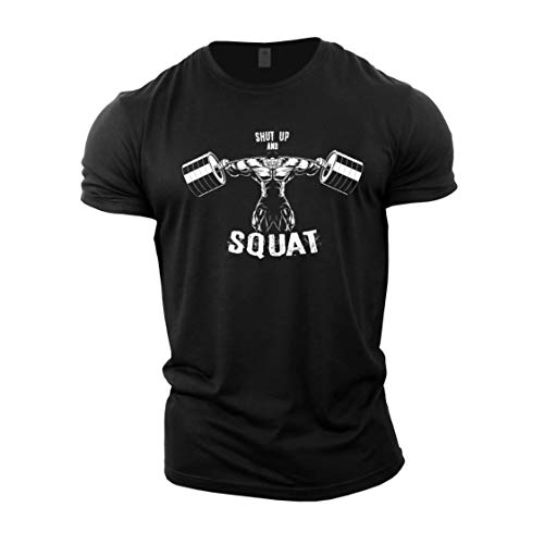 GYMTIER Camiseta Culturismo Hombre - Shut Up and Squat BB - Top Entrenamiento Gimnasio