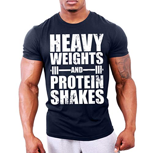 GYMTIER Camiseta de culturismo para hombre, pesos pesados, batidos de proteína, parte superior de entrenamiento para gimnasio Azul azul marino L
