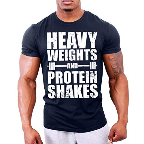 GYMTIER Camiseta de culturismo para hombre, pesos pesados, batidos de proteína, parte superior de entrenamiento para gimnasio Azul azul marino L GYMTIER Camiseta de culturismo para hombre, pesos pesados, batidos de proteína, parte superior de entrenamiento para gimnasio Azul azul marino L