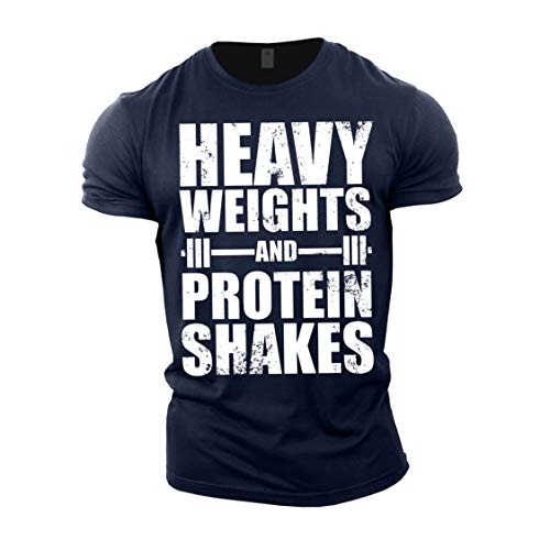 GYMTIER Camiseta de culturismo para hombre, pesos pesados, batidos de proteína, parte superior de entrenamiento para gimnasio Azul azul marino L GYMTIER Camiseta de culturismo para hombre, pesos pesados, batidos de proteína, parte superior de entrenamiento para gimnasio Azul azul marino L