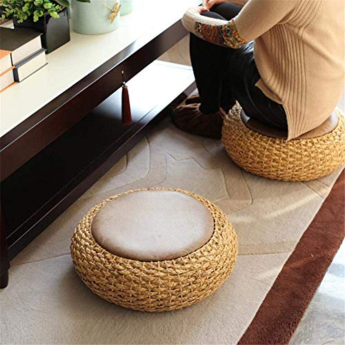 GzxLaY Cojín Tatami Cojín de Suelo Cojín de Yoga, 40 CM Cojín de meditación Redondo Tejido a Mano Cojín de Asiento Cojín de futón, para jardín, Sala de Estar