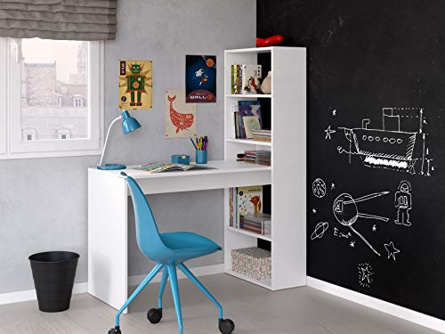 Habitdesign 008314A - Escritorio y estantería reversible, mesa de oficina o estudio acabada en color Blanco, 144 x 120 x 53 cm Habitdesign 008314A - Escritorio y estantería reversible, mesa de oficina o estudio acabada en color Blanco, 144 x 120 x 53 cm