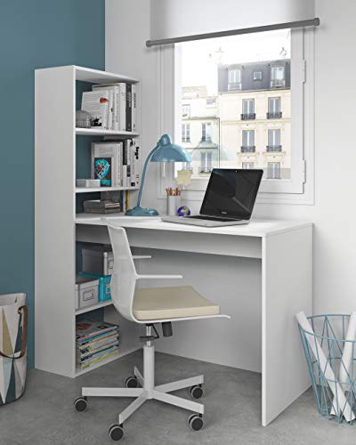 Habitdesign 008314A - Escritorio y estantería reversible, mesa de oficina o estudio acabada en color Blanco, 144 x 120 x 53 cm Habitdesign 008314A - Escritorio y estantería reversible, mesa de oficina o estudio acabada en color Blanco, 144 x 120 x 53 cm