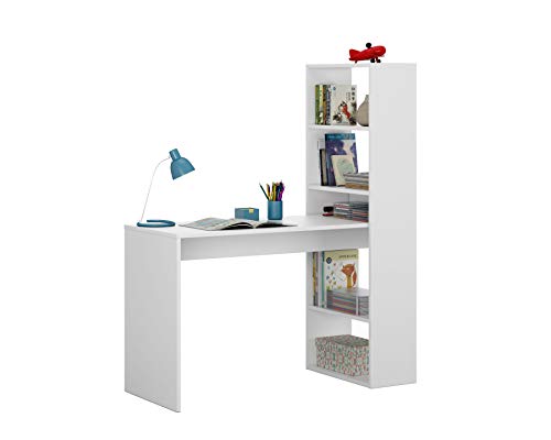 Habitdesign 008314A - Escritorio y estantería reversible, mesa de oficina o estudio acabada en color Blanco, 144 x 120 x 53 cm Habitdesign 008314A - Escritorio y estantería reversible, mesa de oficina o estudio acabada en color Blanco, 144 x 120 x 53 cm
