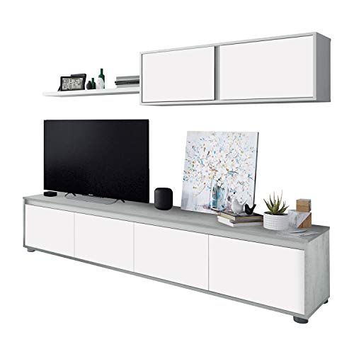 Habitdesign 016663L - Mueble de salón Moderno, modulos Comedor Alida, Medidas: 43 cm de Altura x 200 cm de Ancho x 41 cm de Fondo (Blanco Artik y Gris Cemento) Habitdesign 016663L - Mueble de salón Moderno, modulos Comedor Alida, Medidas: 43 cm de Altura x 200 cm de Ancho x 41 cm de Fondo (Blanco Artik y Gris Cemento)
