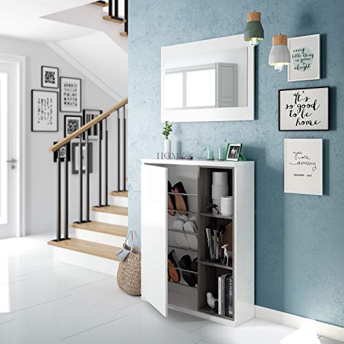 Habitdesign 0G6749BO - Recibidor zapatero + espejo, acabado Blanco Brillo y Gris Ceniza, medidas 79x108x25cm de fondo Habitdesign 0G6749BO - Recibidor zapatero + espejo, acabado Blanco Brillo y Gris Ceniza, medidas 79x108x25cm de fondo