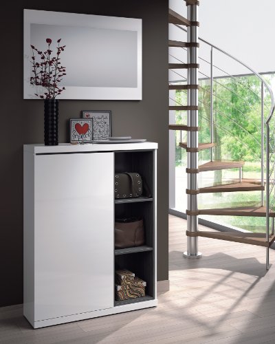 Habitdesign 0G6749BO - Recibidor zapatero + espejo, acabado Blanco Brillo y Gris Ceniza, medidas 79x108x25cm de fondo Habitdesign 0G6749BO - Recibidor zapatero + espejo, acabado Blanco Brillo y Gris Ceniza, medidas 79x108x25cm de fondo