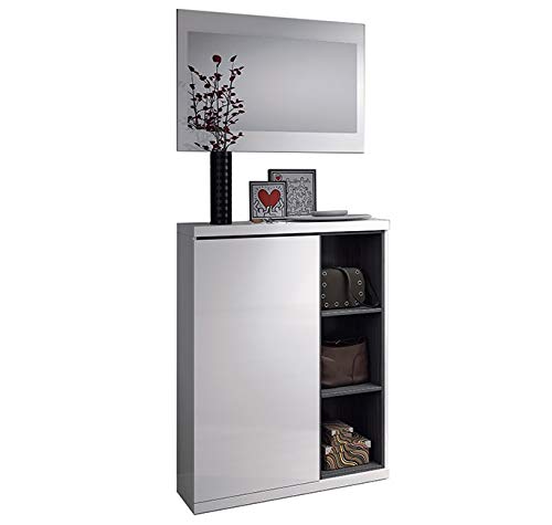 Habitdesign 0G6749BO - Recibidor zapatero + espejo, acabado Blanco Brillo y Gris Ceniza, medidas 79x108x25cm de fondo Habitdesign 0G6749BO - Recibidor zapatero + espejo, acabado Blanco Brillo y Gris Ceniza, medidas 79x108x25cm de fondo