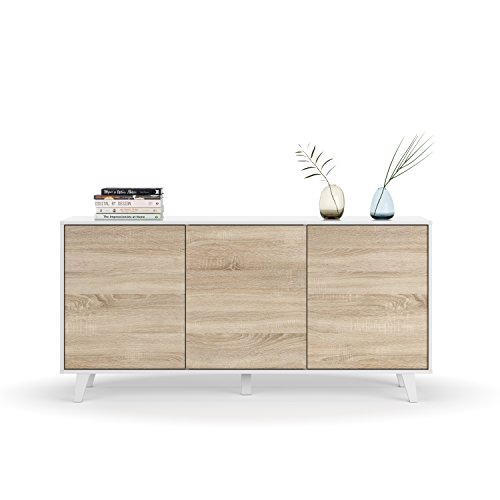 Habitdesign Aparador, Buffet, Salón Comedor 3 Puertas, Modelo Zaiken Plus, Color Blanco Brillo y Roble Canadian, Medidas: 154 cm (Ancho) x 75 cm (Alto) x 41 cm (Fondo) Habitdesign Aparador, Buffet, Salón Comedor 3 Puertas, Modelo Zaiken Plus, Color Blanco Brillo y Roble Canadian, Medidas: 154 cm (Ancho) x 75 cm (Alto) x 41 cm (Fondo)