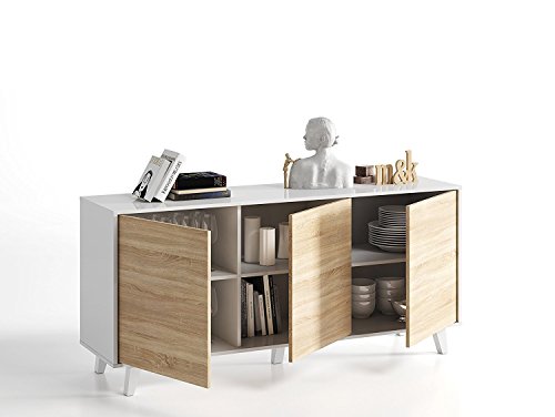 Habitdesign Aparador, Buffet, Salón Comedor 3 Puertas, Modelo Zaiken Plus, Color Blanco Brillo y Roble Canadian, Medidas: 154 cm (Ancho) x 75 cm (Alto) x 41 cm (Fondo) Habitdesign Aparador, Buffet, Salón Comedor 3 Puertas, Modelo Zaiken Plus, Color Blanco Brillo y Roble Canadian, Medidas: 154 cm (Ancho) x 75 cm (Alto) x 41 cm (Fondo)