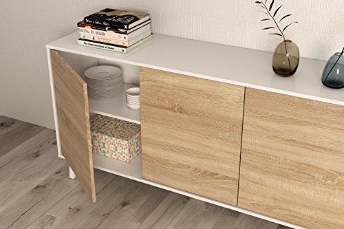 Habitdesign Aparador, Buffet, Salón Comedor 3 Puertas, Modelo Zaiken Plus, Color Blanco Brillo y Roble Canadian, Medidas: 154 cm (Ancho) x 75 cm (Alto) x 41 cm (Fondo) Habitdesign Aparador, Buffet, Salón Comedor 3 Puertas, Modelo Zaiken Plus, Color Blanco Brillo y Roble Canadian, Medidas: 154 cm (Ancho) x 75 cm (Alto) x 41 cm (Fondo)