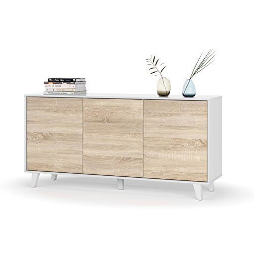 Habitdesign Aparador, Buffet, Salón Comedor 3 Puertas, Modelo Zaiken Plus, Color Blanco Brillo y Roble Canadian, Medidas: 154 cm (Ancho) x 75 cm (Alto) x 41 cm (Fondo) Habitdesign Aparador, Buffet, Salón Comedor 3 Puertas, Modelo Zaiken Plus, Color Blanco Brillo y Roble Canadian, Medidas: 154 cm (Ancho) x 75 cm (Alto) x 41 cm (Fondo)