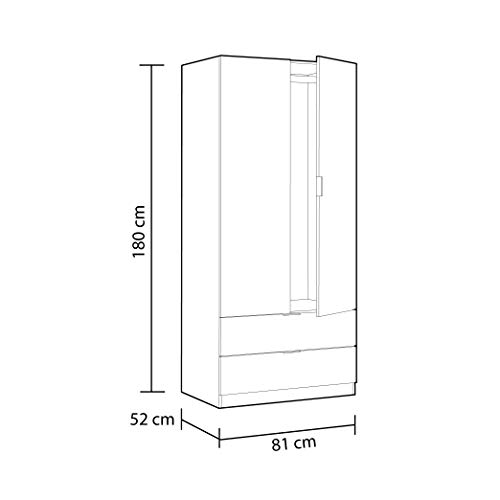 Habitdesign Armario de 2 Puertas y 2 cajones, Acabado en Color Roble Canadian y Blanco Artik, Medidas: 81 cm (Ancho) x 180 cm (Alto) x 52 cm (Fondo) Habitdesign Armario de 2 Puertas y 2 cajones, Acabado en Color Roble Canadian y Blanco Artik, Medidas: 81 cm (Ancho) x 180 cm (Alto) x 52 cm (Fondo)