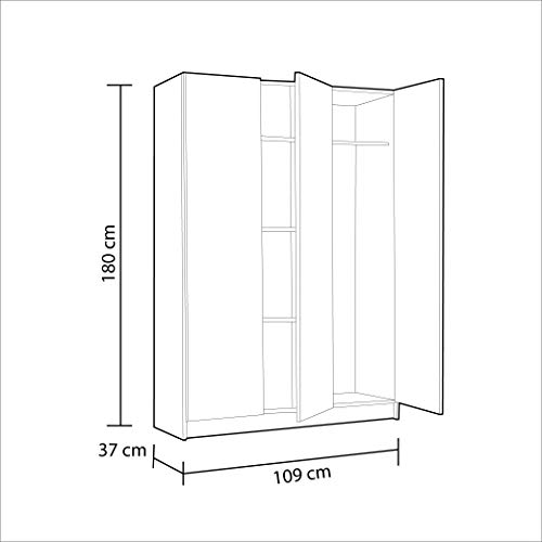 Habitdesign Armario Multiusos, 3 Puertas, Acabado en Color Blanco, Medidas: 109 cm (Ancho) x 180 cm (Alto) x 37 cm (Fondo)