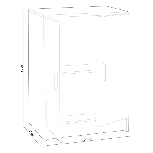 Habitdesign Armario Multiusos Bajo, 2 Puertas, Acabado en Color Blanco, Medidas: 59 cm (Ancho) x 80 cm (Alto) x 37 cm (Fondo)