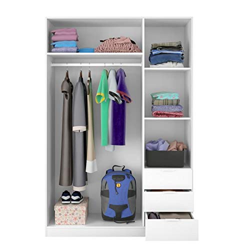 Habitdesign Armario Ropero de Tres Puertas y Tres Cajones, Acabado en Color Blanco Artik, Medidas: 121 cm (Ancho) x 180 cm (Alto) x 52 cm (Fondo) Habitdesign Armario Ropero de Tres Puertas y Tres Cajones, Acabado en Color Blanco Artik, Medidas: 121 cm (Ancho) x 180 cm (Alto) x 52 cm (Fondo)