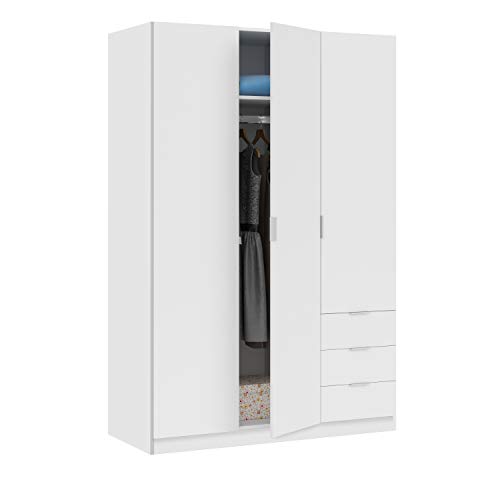 Habitdesign Armario Ropero de Tres Puertas y Tres Cajones, Acabado en Color Blanco Artik, Medidas: 121 cm (Ancho) x 180 cm (Alto) x 52 cm (Fondo) Habitdesign Armario Ropero de Tres Puertas y Tres Cajones, Acabado en Color Blanco Artik, Medidas: 121 cm (Ancho) x 180 cm (Alto) x 52 cm (Fondo)