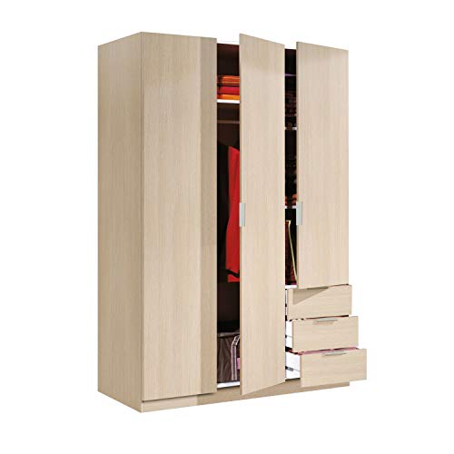 Habitdesign Armario Ropero de Tres Puertas y Tres Cajones, Acabado en Color Roble, Medidas: 121 cm (Ancho) x 180 cm (Alto) x 52 cm (Fondo) Habitdesign Armario Ropero de Tres Puertas y Tres Cajones, Acabado en Color Roble, Medidas: 121 cm (Ancho) x 180 cm (Alto) x 52 cm (Fondo)