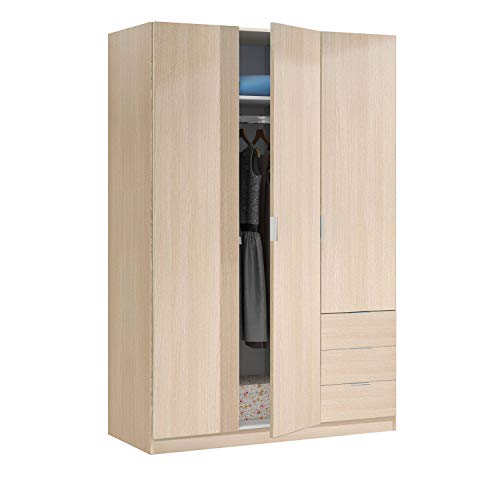 Habitdesign Armario Ropero de Tres Puertas y Tres Cajones, Acabado en Color Roble, Medidas: 121 cm (Ancho) x 180 cm (Alto) x 52 cm (Fondo) Habitdesign Armario Ropero de Tres Puertas y Tres Cajones, Acabado en Color Roble, Medidas: 121 cm (Ancho) x 180 cm (Alto) x 52 cm (Fondo)