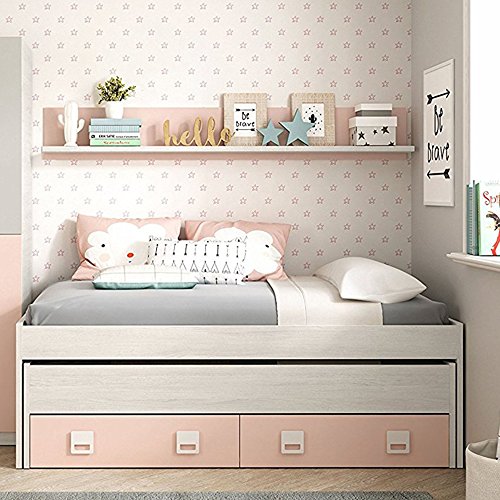 Habitdesign Cama Nido + 2 cajones y Estante, Cama Juvenil, Modelo Nube, Acabado en Color Blanco Alpes y Rosa Pastel, Medidas: 199 cm (Ancho) x 96 cm (Fondo) x 69 cm (Alto) Habitdesign Cama Nido + 2 cajones y Estante, Cama Juvenil, Modelo Nube, Acabado en Color Blanco Alpes y Rosa Pastel, Medidas: 199 cm (Ancho) x 96 cm (Fondo) x 69 cm (Alto)