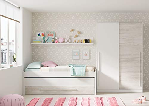 Habitdesign Cama Nido Juvenil, Dos Camas + Cajon + Estante, Cama Infantil, Modelo Elliot, Acabado en Color Blanco Artik y Blanco Velho, Medidas: 199 cm (Ancho) x 96 cm (Fondo) x 65 cm (Alto) Habitdesign Cama Nido Juvenil, Dos Camas + Cajon + Estante, Cama Infantil, Modelo Elliot, Acabado en Color Blanco Artik y Blanco Velho, Medidas: 199 cm (Ancho) x 96 cm (Fondo) x 65 cm (Alto)