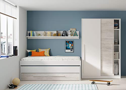 Habitdesign Cama Nido Juvenil, Dos Camas + Cajon + Estante, Cama Infantil, Modelo Elliot, Acabado en Color Blanco Artik y Blanco Velho, Medidas: 199 cm (Ancho) x 96 cm (Fondo) x 65 cm (Alto) Habitdesign Cama Nido Juvenil, Dos Camas + Cajon + Estante, Cama Infantil, Modelo Elliot, Acabado en Color Blanco Artik y Blanco Velho, Medidas: 199 cm (Ancho) x 96 cm (Fondo) x 65 cm (Alto)