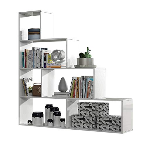 Habitdesign Estantería Decorativa, Librería Salon, Modelo Klum, Acabado en Blanco Brillo, Medidas: 145 cm (Alto) x 145 cm (Ancho) x 29 cm (Fondo)