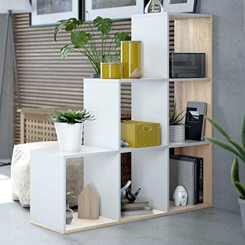 Habitdesign Estantería Librería, Salón, Comedor o Despacho, Modelo Lua, Acabado en Blanco Artik y Roble Canadian, Medidas: 110 cm (Alto) x 108 cm (Ancho) x 28 cm (Fondo) Habitdesign Estantería Librería, Salón, Comedor o Despacho, Modelo Lua, Acabado en Blanco Artik y Roble Canadian, Medidas: 110 cm (Alto) x 108 cm (Ancho) x 28 cm (Fondo)
