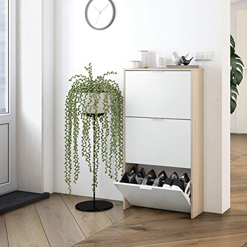 Habitdesign LC0877R - Zapatero con 3 Puertas Capacidad 18 Pares, Color Exterior Roble y Frontales Blanco Brillo, Medidas: 60 x 113 x 22 cm de Profundidad Habitdesign LC0877R - Zapatero con 3 Puertas Capacidad 18 Pares, Color Exterior Roble y Frontales Blanco Brillo, Medidas: 60 x 113 x 22 cm de Profundidad