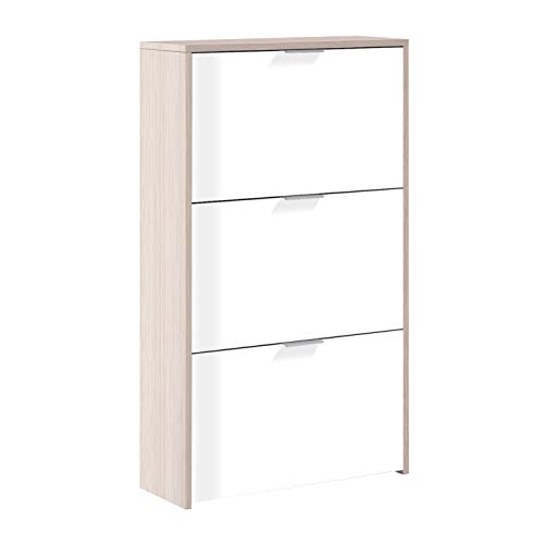 Habitdesign LC0877R - Zapatero con 3 Puertas Capacidad 18 Pares, Color Exterior Roble y Frontales Blanco Brillo, Medidas: 60 x 113 x 22 cm de Profundidad Habitdesign LC0877R - Zapatero con 3 Puertas Capacidad 18 Pares, Color Exterior Roble y Frontales Blanco Brillo, Medidas: 60 x 113 x 22 cm de Profundidad