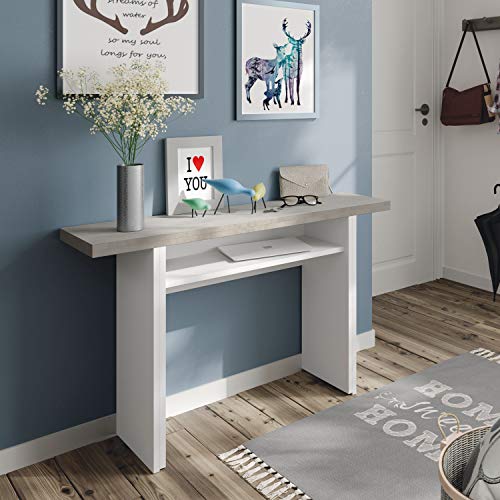 Habitdesign Mesa Consola Desplegable, Mesa Auxiliar o de Cocina, Modelo Tavolo, Acabado en Blanco Artik y Gris Cemento, Medidas: 120 cm (Largo) x 70 cm (Ancho) x 73,5 cm (Alto) Habitdesign Mesa Consola Desplegable, Mesa Auxiliar o de Cocina, Modelo Tavolo, Acabado en Blanco Artik y Gris Cemento, Medidas: 120 cm (Largo) x 70 cm (Ancho) x 73,5 cm (Alto)