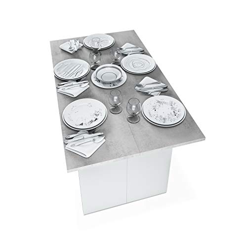 Habitdesign Mesa Consola Desplegable, Mesa Auxiliar o de Cocina, Modelo Tavolo, Acabado en Blanco Artik y Gris Cemento, Medidas: 120 cm (Largo) x 70 cm (Ancho) x 73,5 cm (Alto)