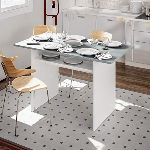 Habitdesign Mesa Consola Desplegable, Mesa Auxiliar o de Cocina, Modelo Tavolo, Acabado en Blanco Artik y Gris Cemento, Medidas: 120 cm (Largo) x 70 cm (Ancho) x 73,5 cm (Alto)