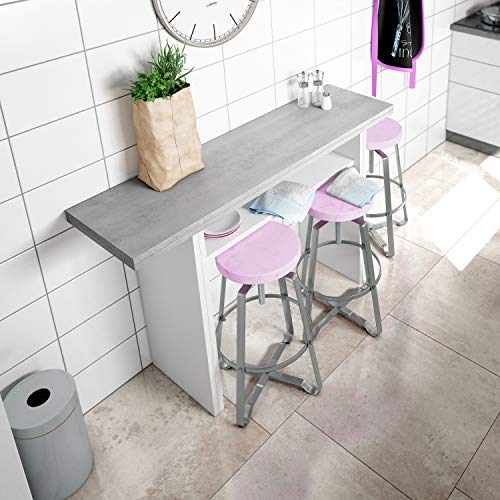 Habitdesign Mesa Consola Desplegable, Mesa Auxiliar o de Cocina, Modelo Tavolo, Acabado en Blanco Artik y Gris Cemento, Medidas: 120 cm (Largo) x 70 cm (Ancho) x 73,5 cm (Alto)