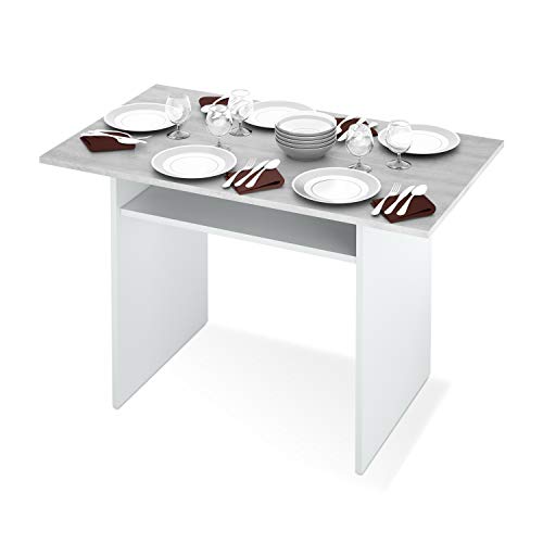 Habitdesign Mesa Consola Desplegable, Mesa Auxiliar o de Cocina, Modelo Tavolo, Acabado en Blanco Artik y Gris Cemento, Medidas: 120 cm (Largo) x 70 cm (Ancho) x 73,5 cm (Alto)