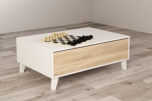 Habitdesign Mesa de Centro Elevable con Revistero Incorporado, Modelo Zaiken Plus, Color Blanco Brillo y Roble Canadian, Medidas: 100 cm (Ancho) x 38/48 cm (Alto) x 68 cm (Fondo) Habitdesign Mesa de Centro Elevable con Revistero Incorporado, Modelo Zaiken Plus, Color Blanco Brillo y Roble Canadian, Medidas: 100 cm (Ancho) x 38/48 cm (Alto) x 68 cm (Fondo)