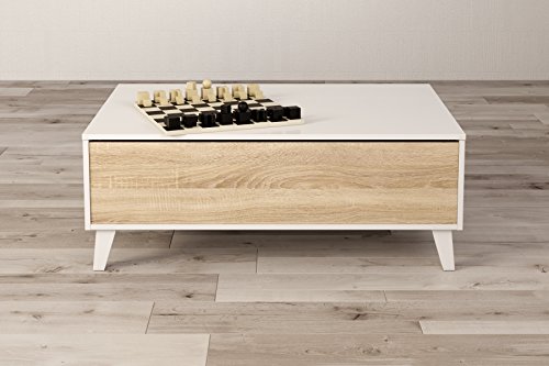 Habitdesign Mesa de Centro Elevable con Revistero Incorporado, Modelo Zaiken Plus, Color Blanco Brillo y Roble Canadian, Medidas: 100 cm (Ancho) x 38/48 cm (Alto) x 68 cm (Fondo) Habitdesign Mesa de Centro Elevable con Revistero Incorporado, Modelo Zaiken Plus, Color Blanco Brillo y Roble Canadian, Medidas: 100 cm (Ancho) x 38/48 cm (Alto) x 68 cm (Fondo)