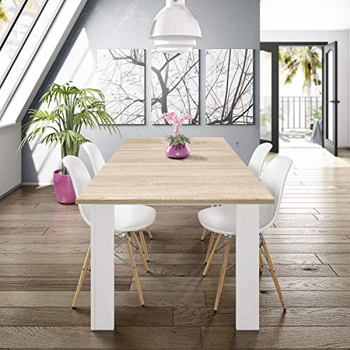 Habitdesign Mesa de Comedor Extensible, Mesa salón o Cocina, Acabado en Color Blanco Artik y Roble Canadian, Modelo Kendra, Medidas: 123-173 cm (Largo) x 75 cm (Ancho) x 78 cm (Alto)