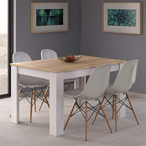 Habitdesign Mesa de Comedor Extensible, Mesa salón o Cocina, Acabado en Color Blanco Artik y Roble Canadian, Modelo Kendra, Medidas: 140-190 cm (Largo) x 90 cm (Ancho) x 78 cm (Alto)