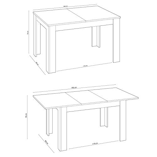 Habitdesign Mesa de Comedor Extensible, Mesa salón o Cocina, Acabado en Color Blanco Artik y Roble Canadian, Modelo Kendra, Medidas: 140-190 cm (Largo) x 90 cm (Ancho) x 78 cm (Alto)