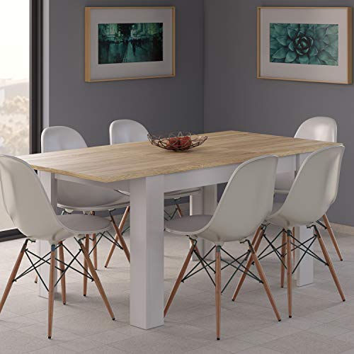 Habitdesign Mesa de Comedor Extensible, Mesa salón o Cocina, Acabado en Color Blanco Artik y Roble Canadian, Modelo Kendra, Medidas: 140-190 cm (Largo) x 90 cm (Ancho) x 78 cm (Alto)